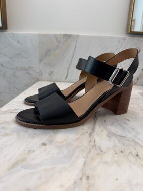 Franco Sarto Black Leather Block Heel Sandals - Women